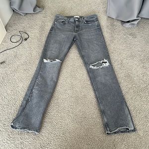Grey distressed split ankle jeans